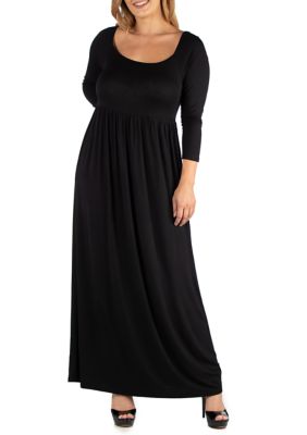 Plus Long Sleeve Pleated Maxi Dress