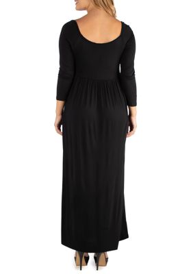 Plus Long Sleeve Pleated Maxi Dress