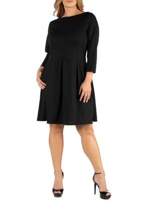 24seven Comfort Apparel Women's Plus Size Knee Length Fit and Flare Dress with Pockets, Black, 3X
