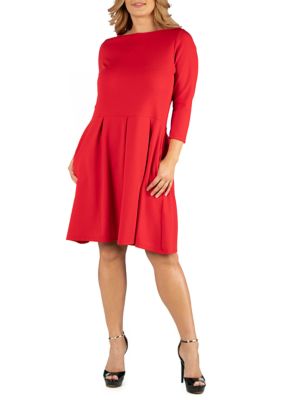 24seven Comfort Apparel Women's Plus Size Knee Length Fit and Flare Dress with Pockets