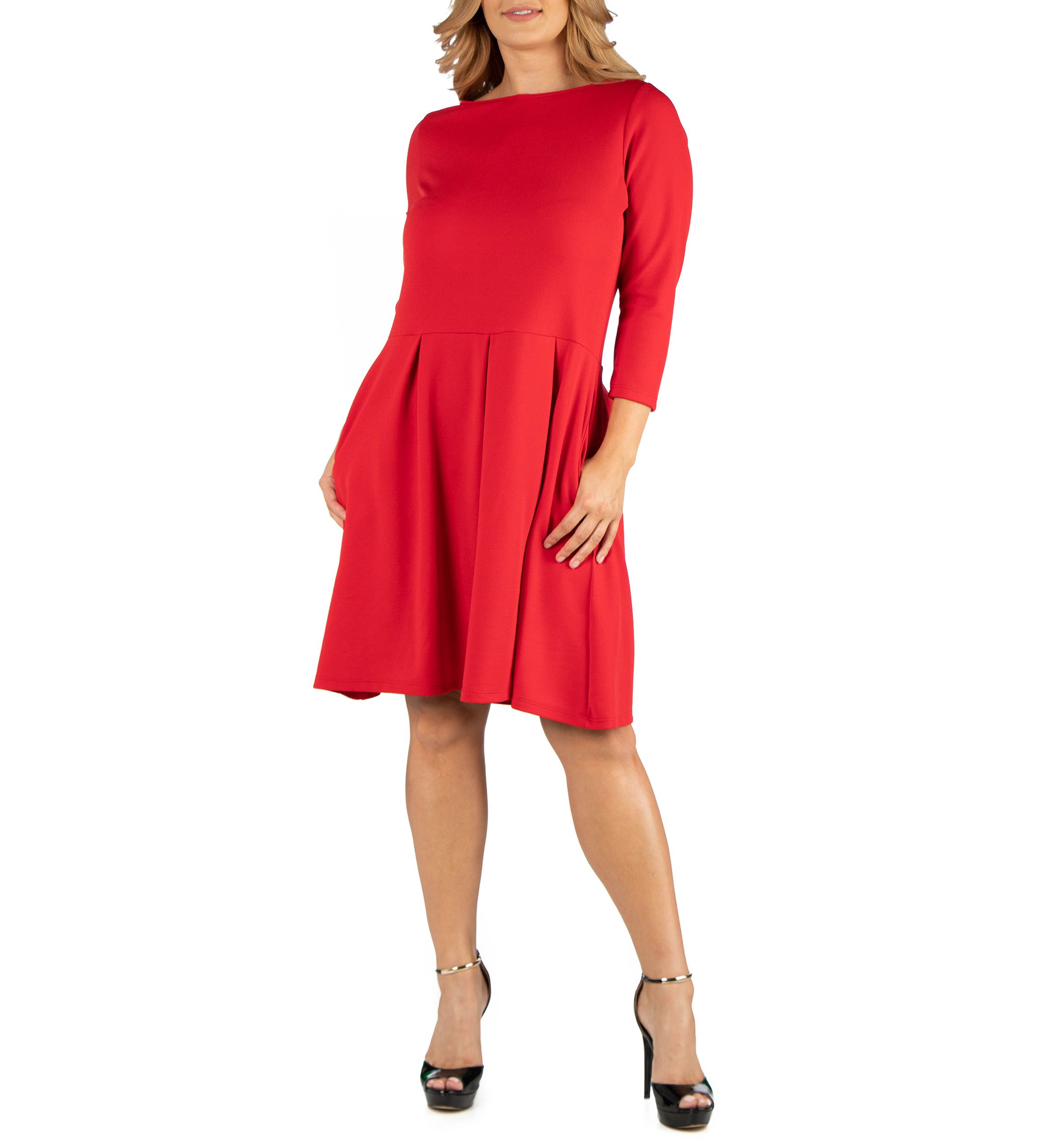 Plus Size Knee Length Fit and Flare Dress with Pockets