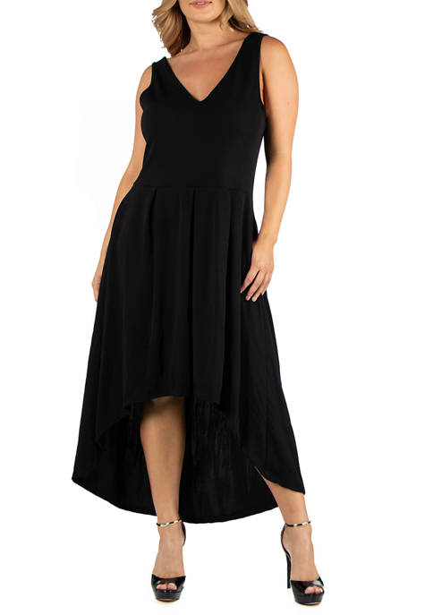 Plus Size Sleeveless Fit and Flare High Low Dress