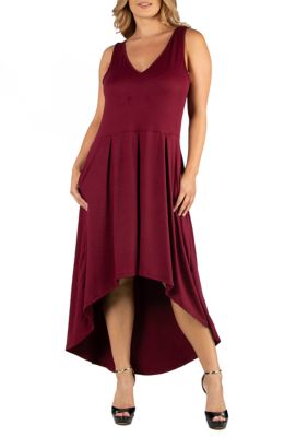 24seven Comfort Apparel Women's Plus Size Sleeveless Fit and Flare High Low Dress