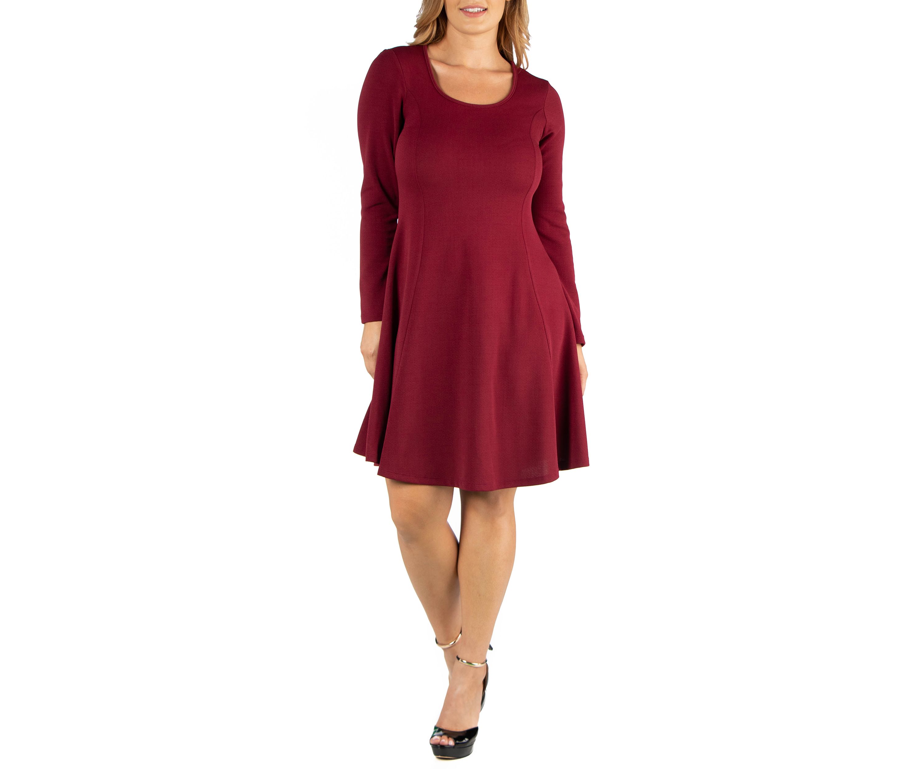 Plus Size Simple Long Sleeve Knee Length Flared Dress