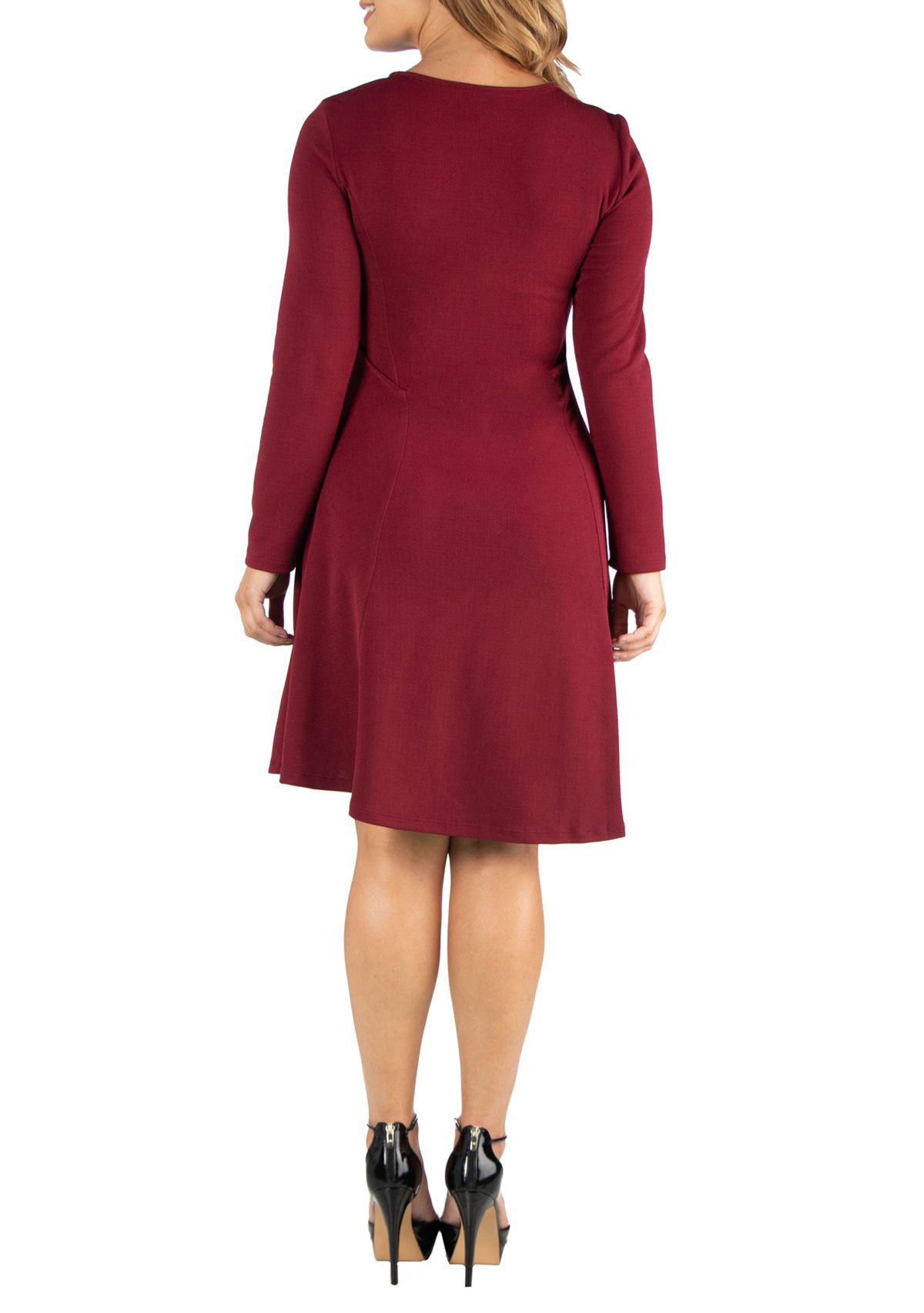 Plus Size Simple Long Sleeve Knee Length Flared Dress