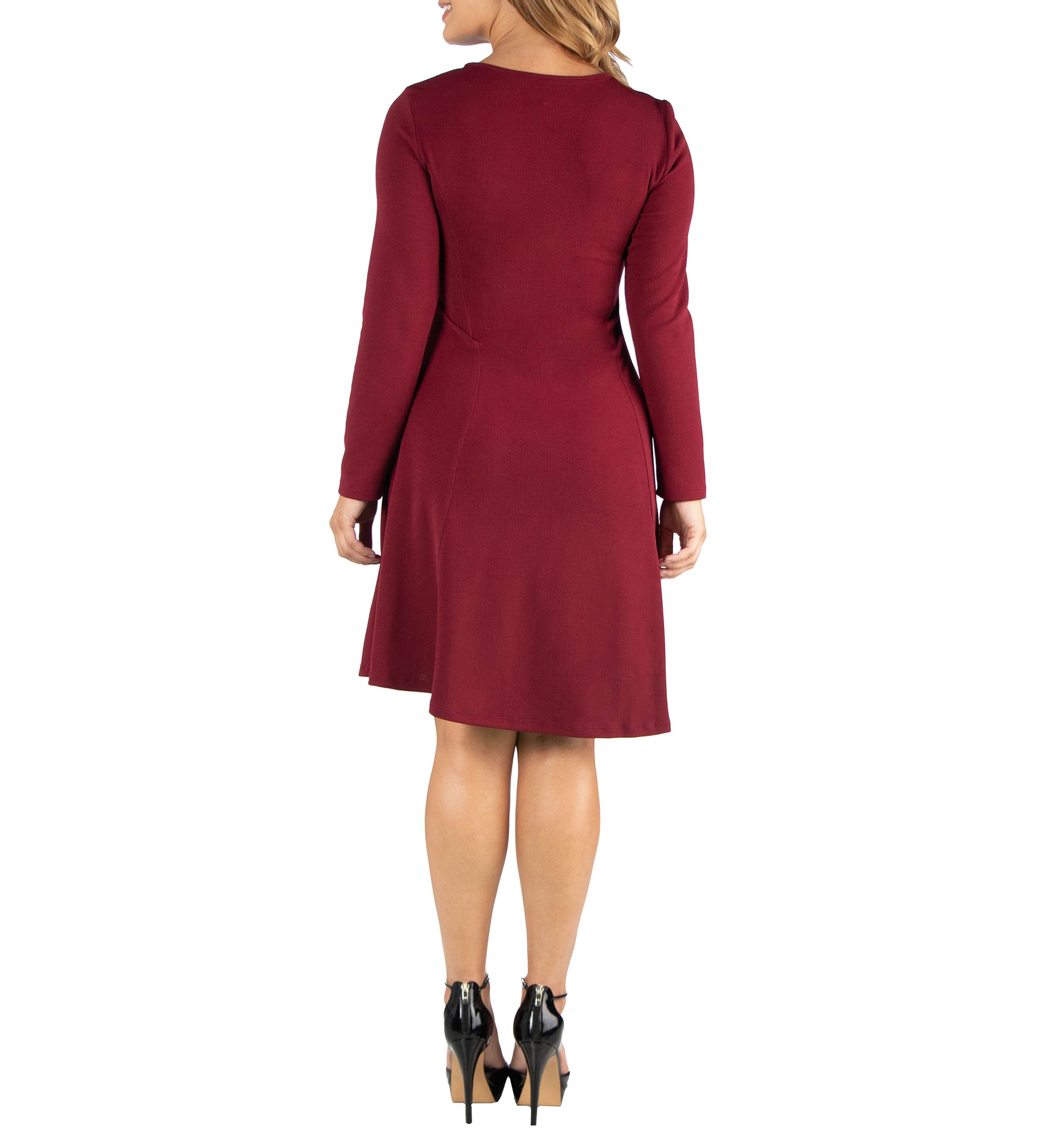 Plus Size Simple Long Sleeve Knee Length Flared Dress