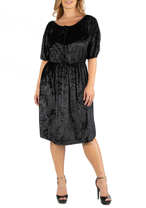 Plus Size Off the Shoulder Knee Length Black Velvet  Dress