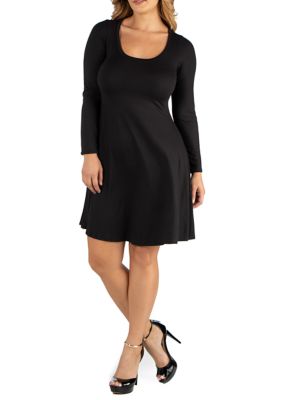 24seven Comfort Apparel Women's Plus Size Long Sleeve Flared T-Shirt Dress