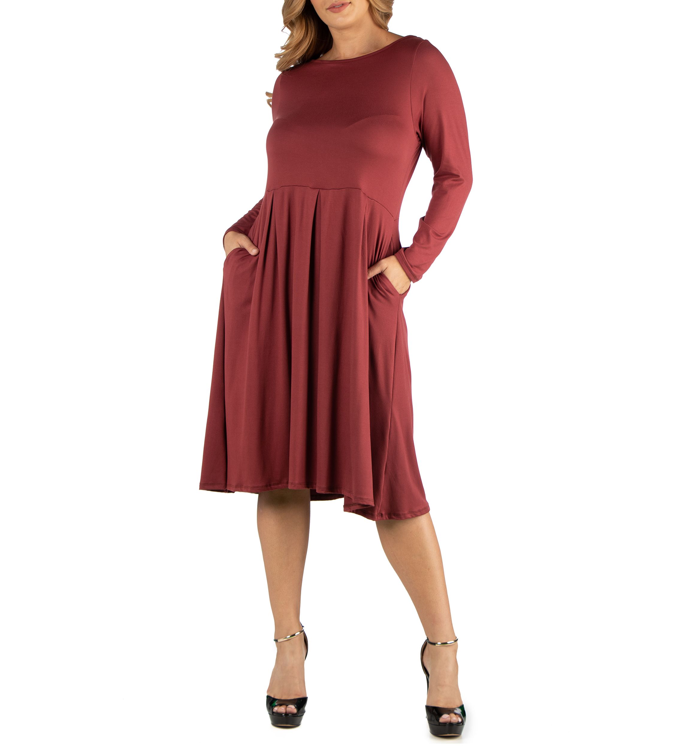 Plus Size Midi Length Fit and Flare Pocket Dress