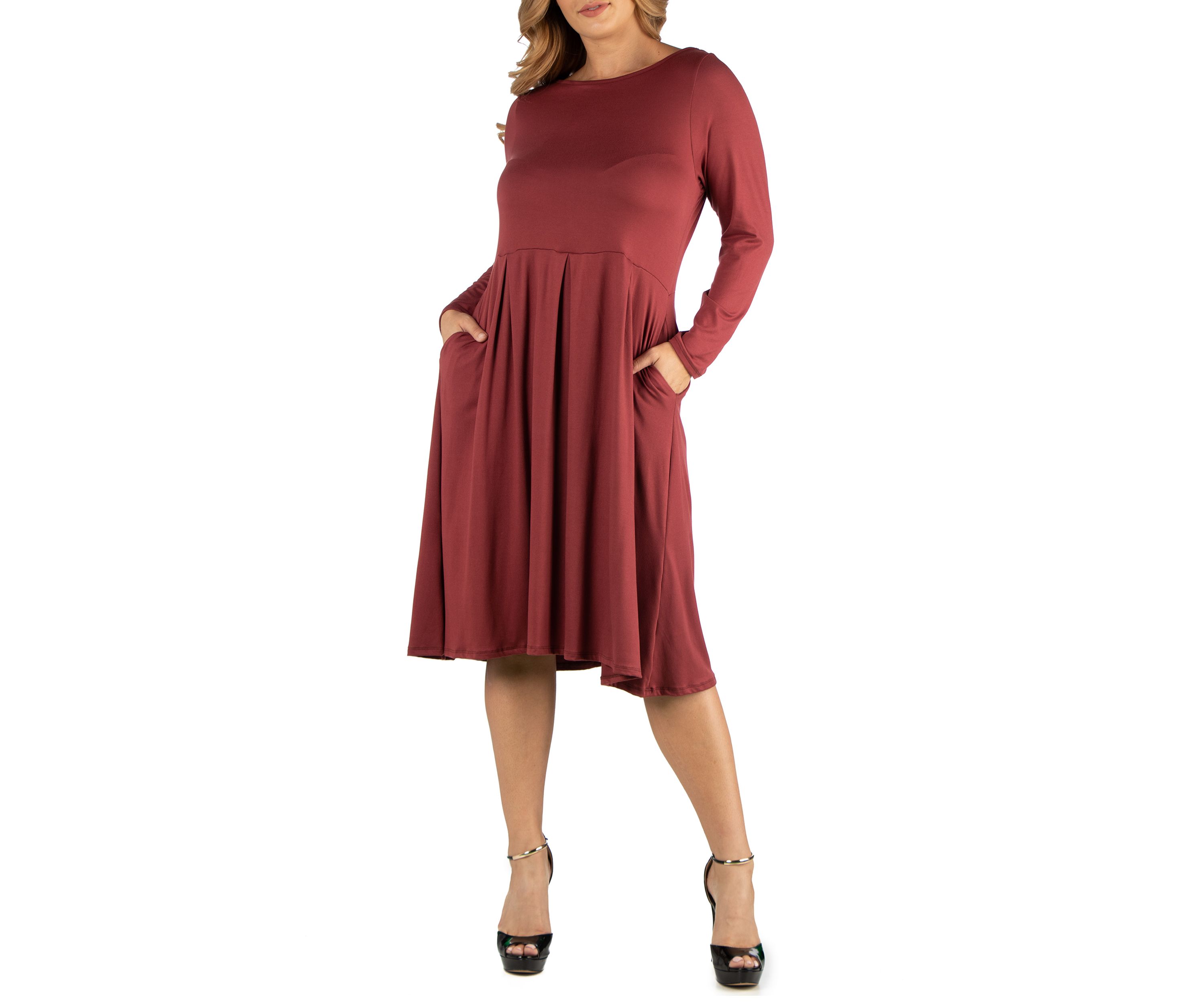 Plus Size Midi Length Fit and Flare Pocket Dress