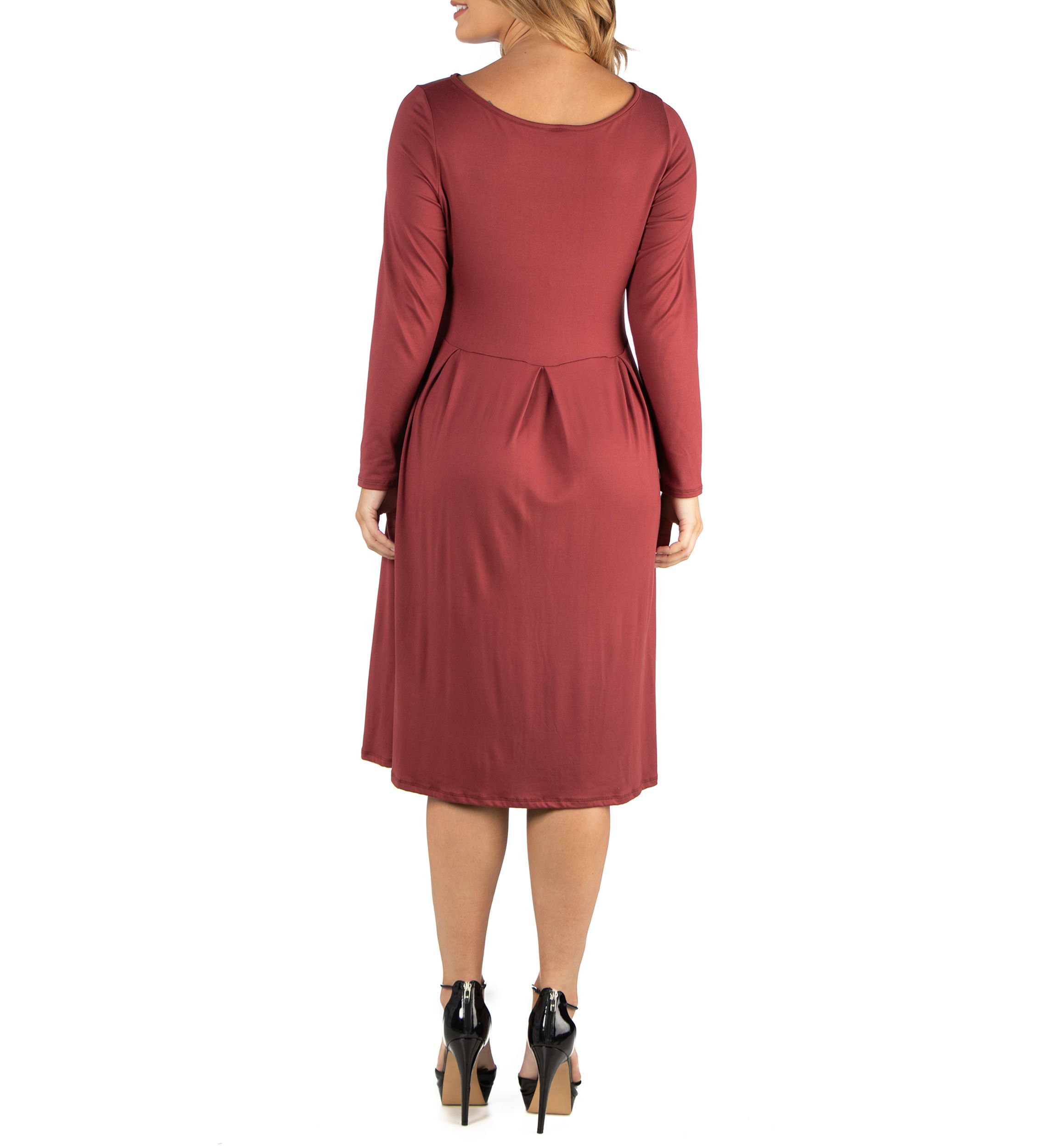 Plus Size Midi Length Fit and Flare Pocket Dress