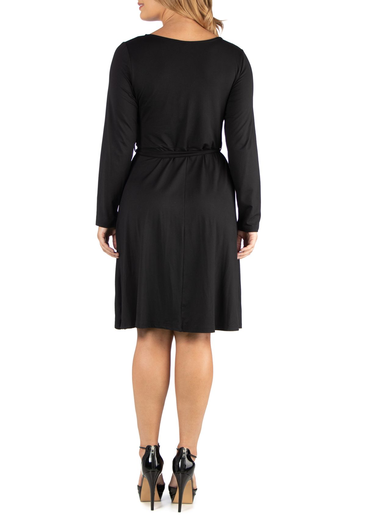 Plus Size Knee Length Long Sleeve Wrap Dress
