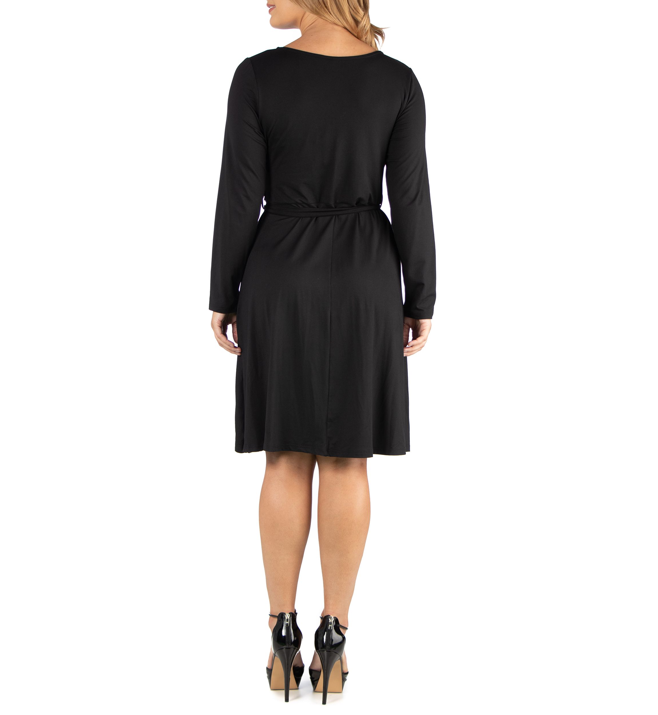 Plus Size Knee Length Long Sleeve Wrap Dress