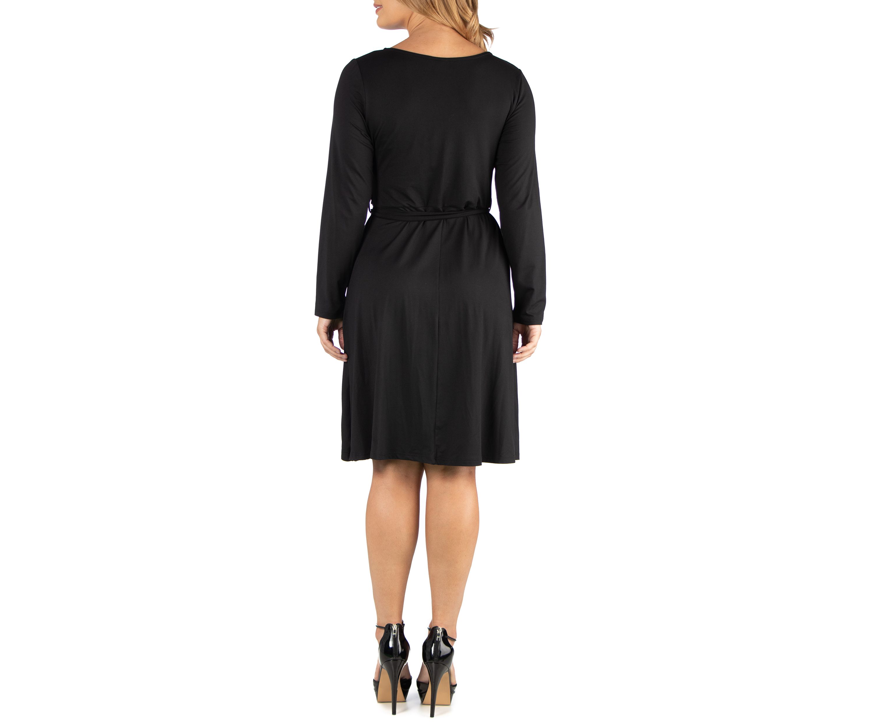 Plus Size Knee Length Long Sleeve Wrap Dress