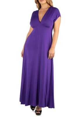 24seven Comfort Apparel Women's Plus Size Empire Waist V-Neck Maxi Dress
