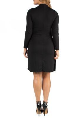 Plus Knee Length Long Sleeve Wrap Dress