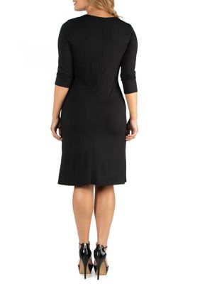 Plus 3/4 Sleeve Knee Length Wrap Dress