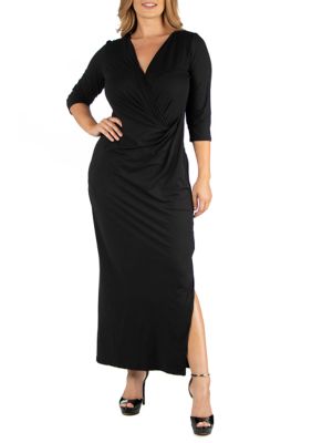 24seven Comfort Apparel Women’s Plus Size Ankle Length Side Slit Formal Maxi Dress, Black, 2XL