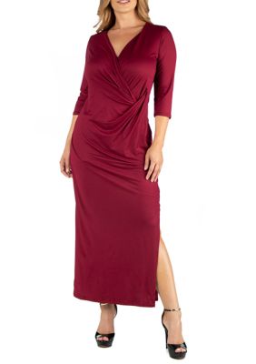 24seven Comfort Apparel Women's Plus Size Ankle Length Side Slit Formal Maxi Dress
