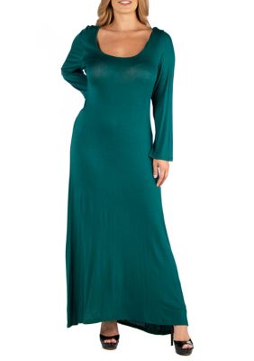 24seven Comfort Apparel Women's Plus Size Long Sleeve T-Shirt Maxi Dress