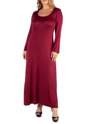24seven Comfort Apparel Women's Plus Size Long Sleeve T-Shirt Maxi Dress, Red, 2X