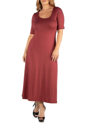 24seven Comfort Apparel Plus Size Casual Elbow Sleeve Maxi Dress | belk