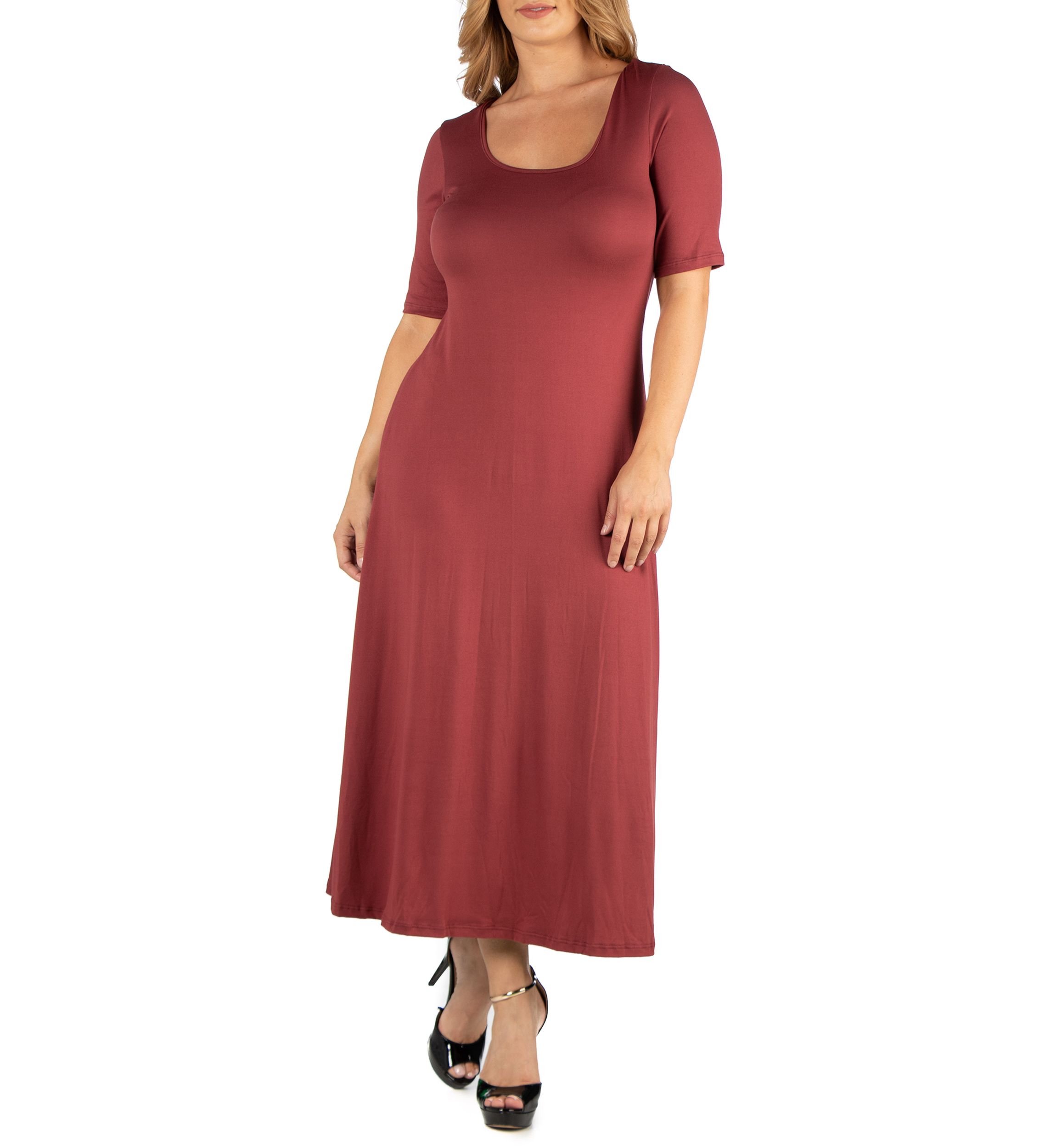 Plus Size Casual Elbow Sleeve Maxi Dress