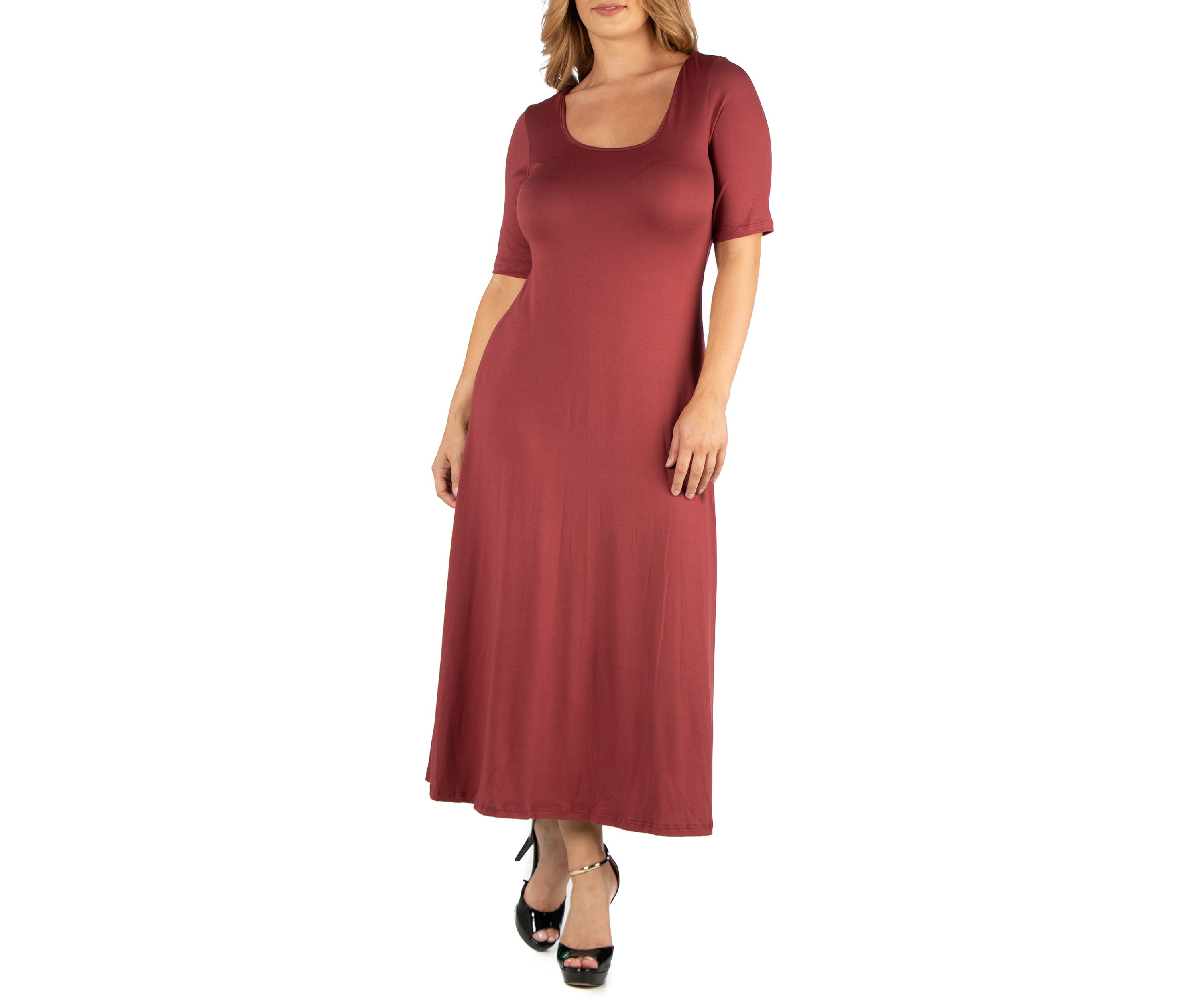 Plus Size Casual Elbow Sleeve Maxi Dress