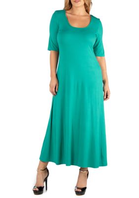 24seven Comfort Apparel Plus Size Casual Elbow Sleeve Maxi Dress | belk