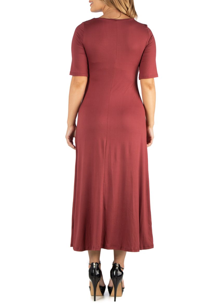 Plus Size Casual Elbow Sleeve Maxi Dress