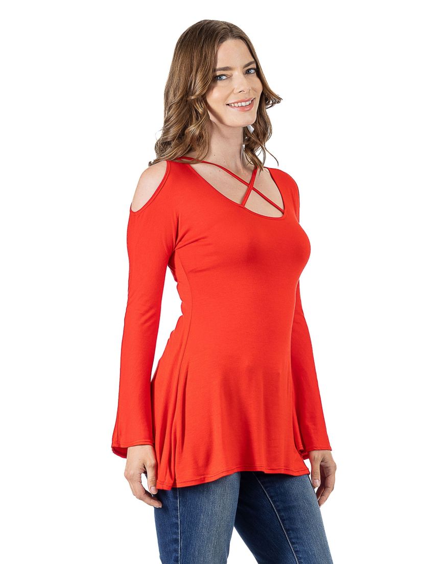 Criss Cross Cold Shoulder Long Sleeve Top
