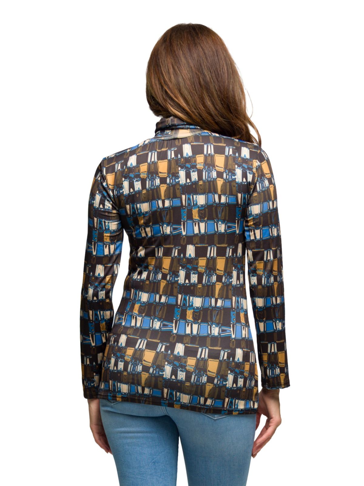 Womens Mock Neck Long Sleeve Printed Top