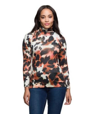 24seven Comfort Apparel Womens Long Sleeve Turtleneck Top Animal Print