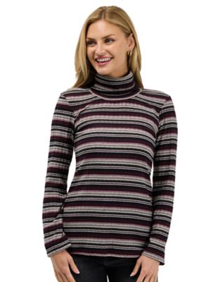 24seven Comfort Apparel Essential Womens Turtle Neck Long Sleeve Striped Top