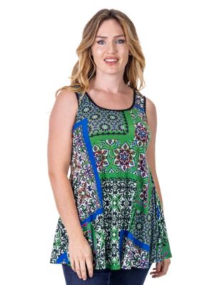 24seven Comfort Apparel Women's Casual Green Print Scoop Neck Tank Top