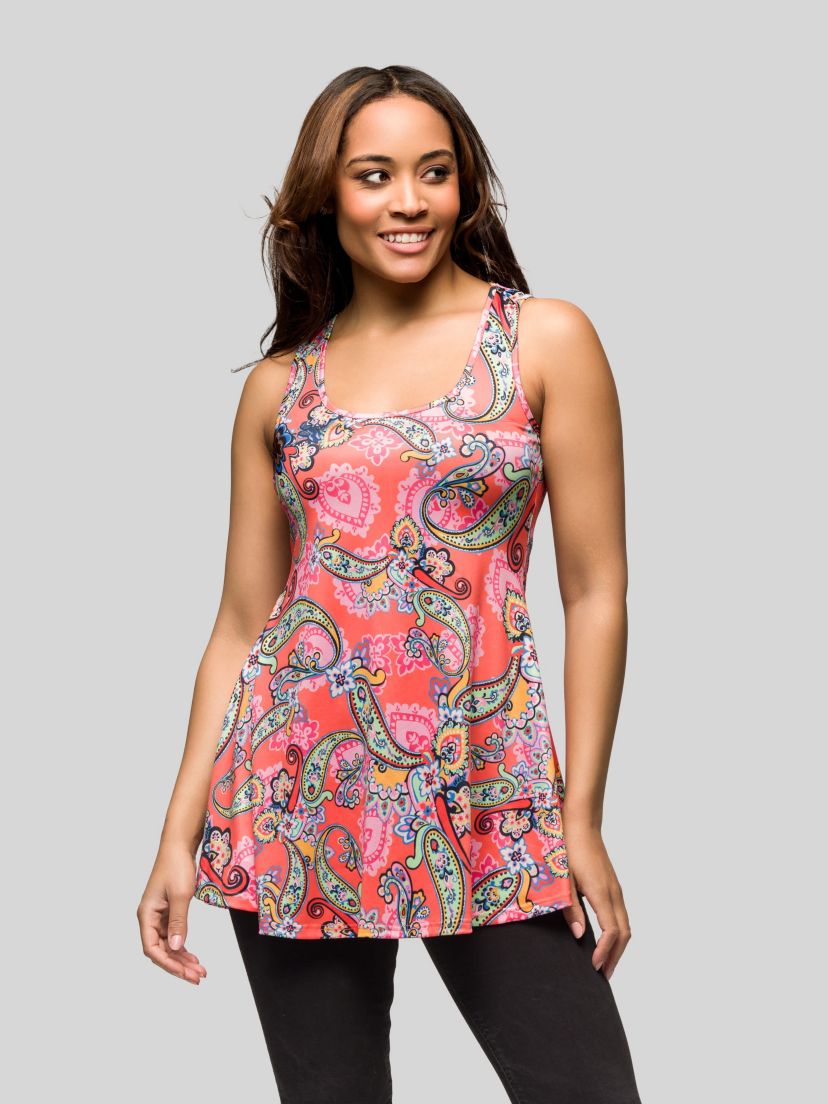 Womens Casual Pink Paisley Print Scoop Neck Tank Top