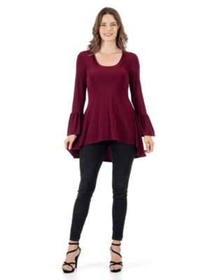 24seven Comfort Apparel Women's Long Bell Sleeve High Low Tunic Top