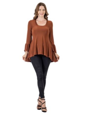 24seven Comfort Apparel Women's Long Bell Sleeve High Low Tunic Top, Medium