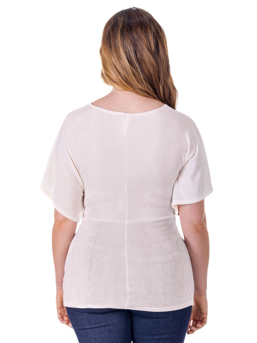 Womens V Neck Knot Front Kimono Sleeve Top