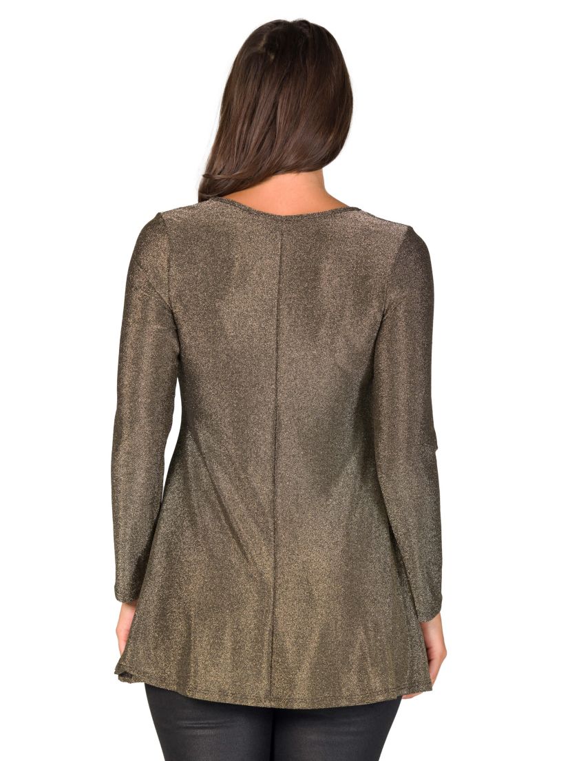 Womens Scoop Neck Long Sleeve Shimmery Fabric Tunic Top