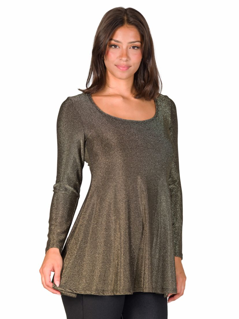 Womens Scoop Neck Long Sleeve Shimmery Fabric Tunic Top