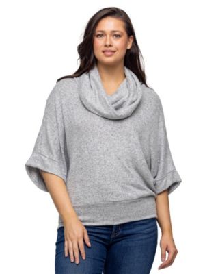 24seven Comfort Apparel Womens Cowl Neck Dolman Sleeve Sweater Top, Grey, XL