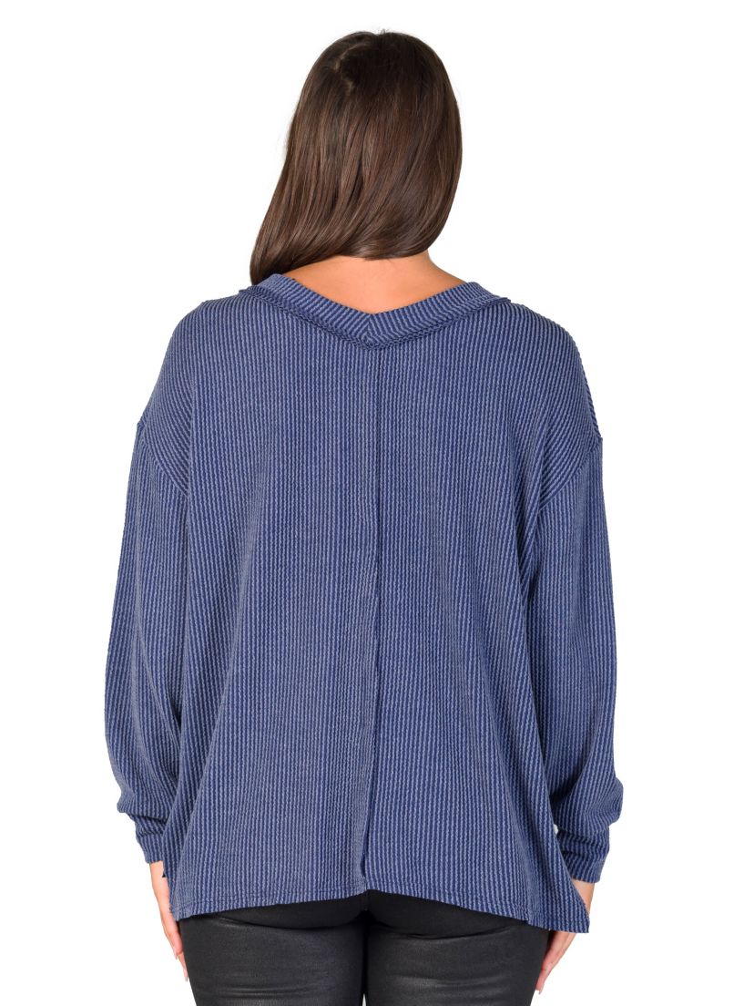 Womens Relaxed Fit Ribbed Knit V Neck Sweater Top