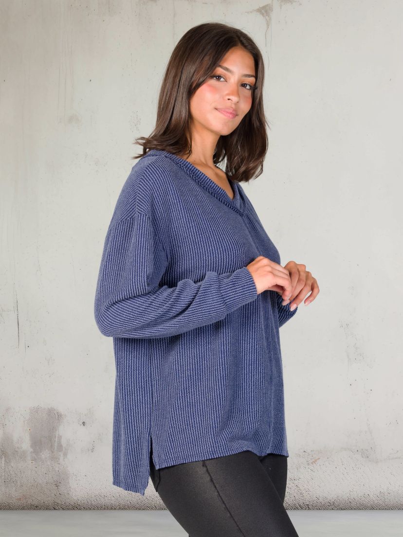 Womens Relaxed Fit Ribbed Knit V Neck Sweater Top