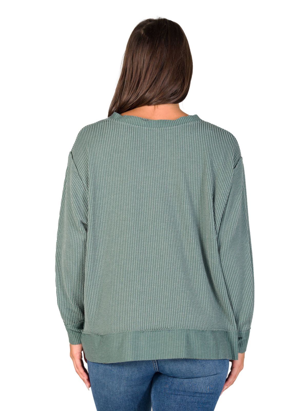 Womens Relaxed Fit Ribbed Knit V Neck Sweatshirt Top