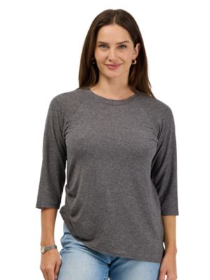 24seven Comfort Apparel Basic Womens Soft Stretch Three-Quarter Sleeve Relaxed Top