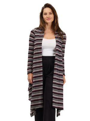 24seven Comfort Apparel Essential Womens Open Front Striped Long Sleeves Cardigan Jacket