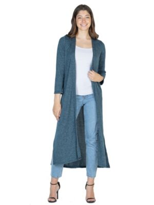 24seven Comfort Apparel Women's Long Duster Open Front Knit Cardigan