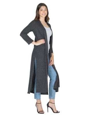 Long Duster Open Front Knit Cardigan