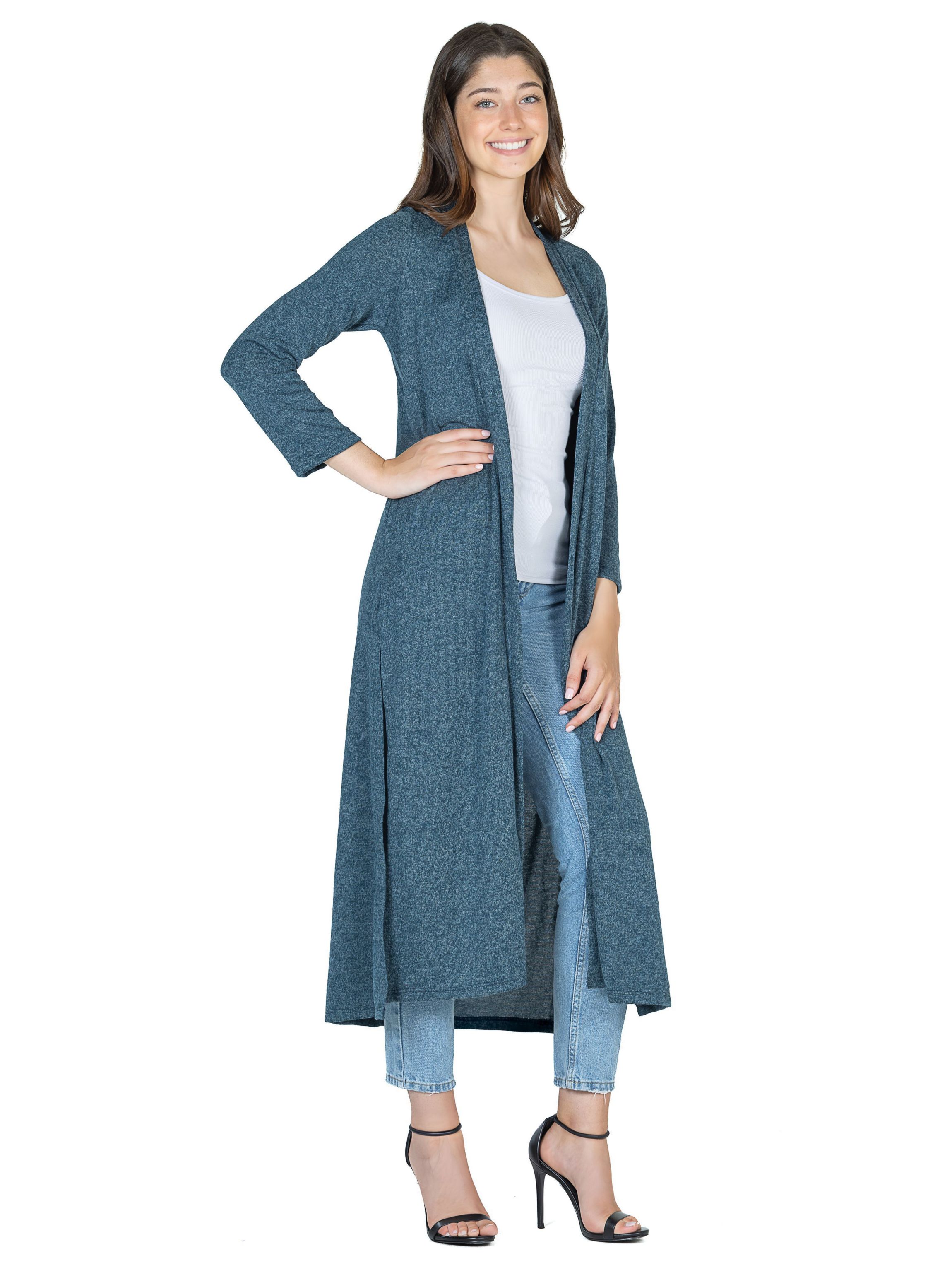 Long Duster Open Front Knit Cardigan